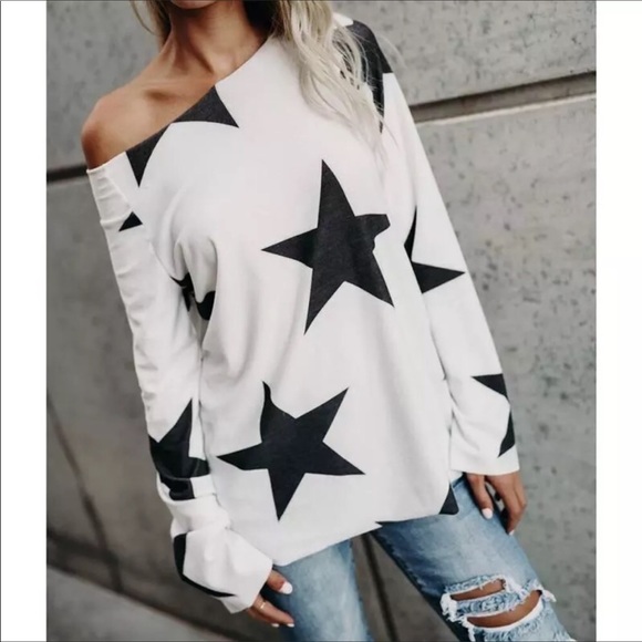 🖤New🖤Star Patterned Off Shoulder Top - Picture 3 of 8